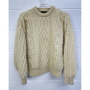 VTG Callan Sweater Men's XL Cream Merino Wool Aran Fisherman Cable Knit Ireland
